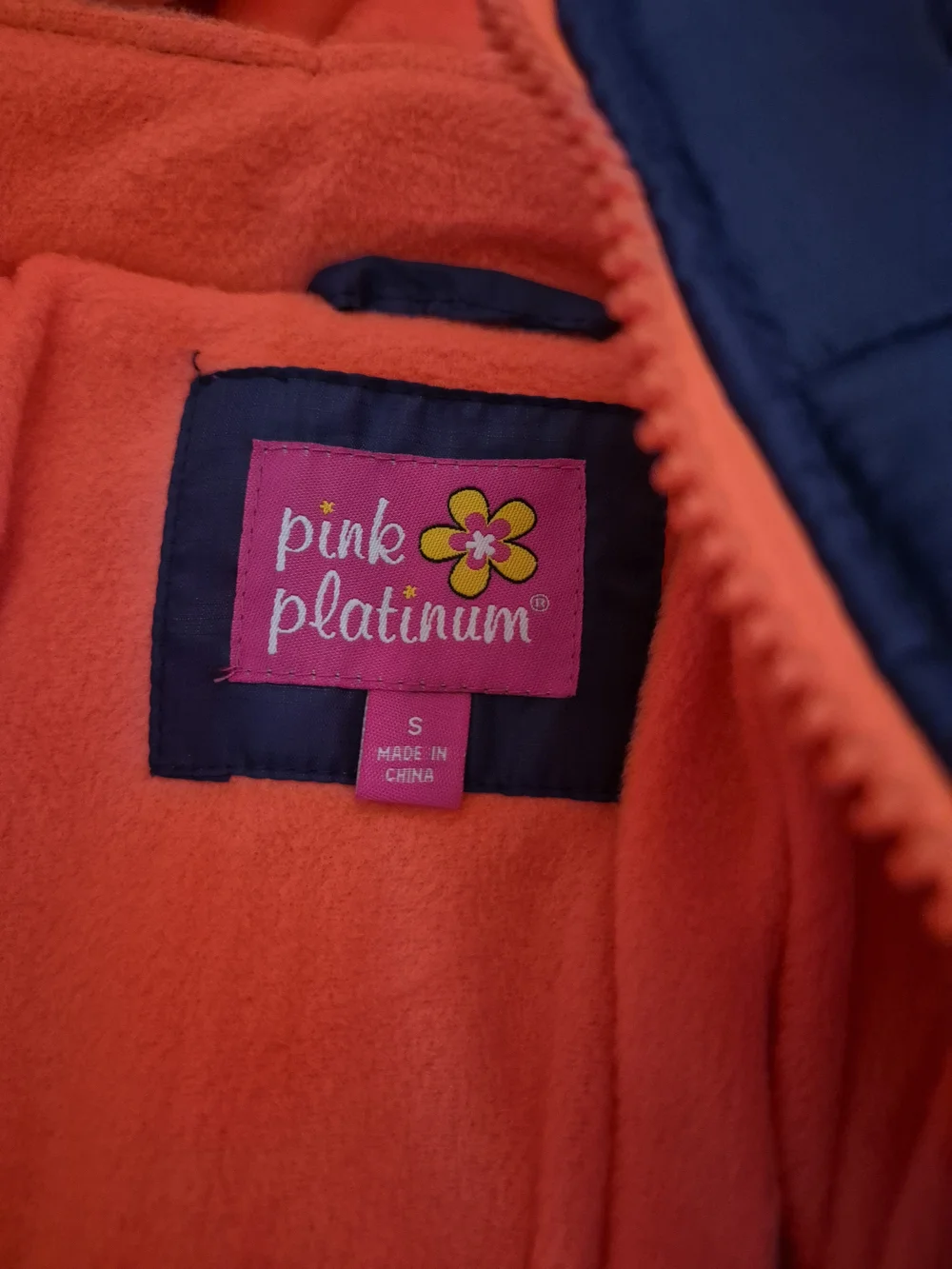 NWT Pink Platinum Kid's Navy Puffer Coat with Hood Orange Lining